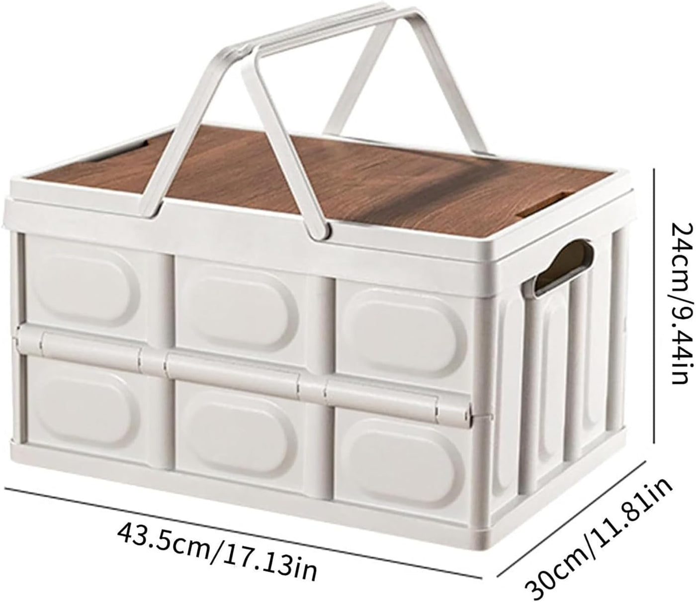 Folding Storage Bins with Wood Lid With Handle,Collapsible Closet - (Handle, 30Litre, White)