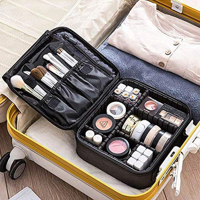 Makeup Cosmetic Storage Case with Adjustable Compartment (Pink Hearts)