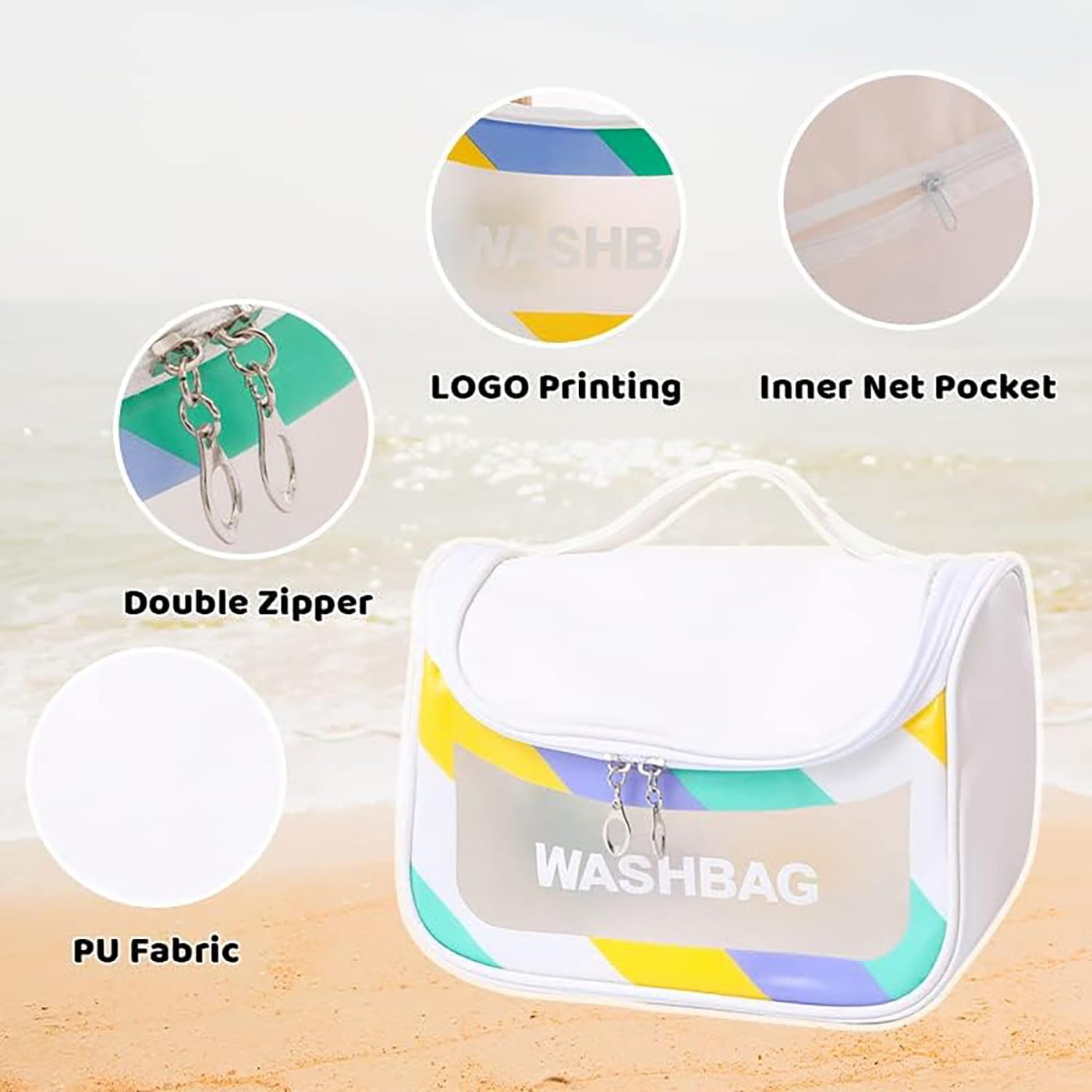 Travel Toiletry Bag for Women, Waterproof Cosmetic Wash Bag with Handy Handle - White