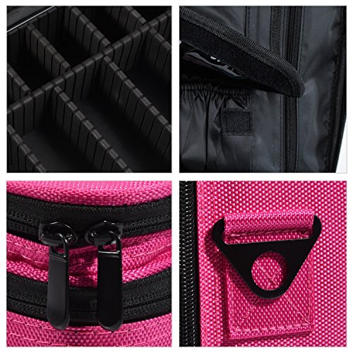 3 Layer Cosmetic Organizer Beauty Artist Storage Brush Box with Shoulder Strap - Pink