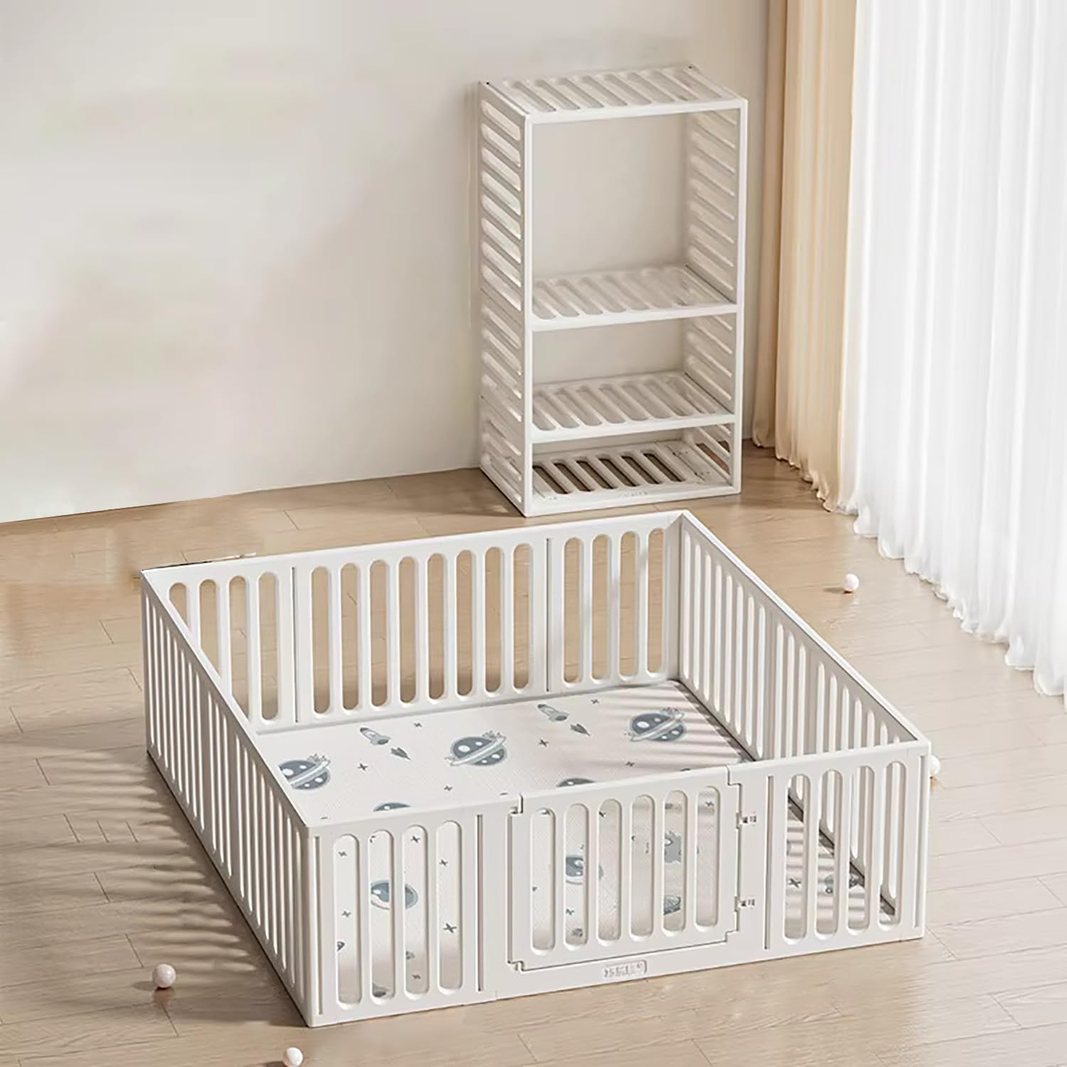 2-in-1 Multifunction Baby Playpen with Balls Playmat, Baby Gate