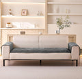Velvet Palm Leaves Pattern Quilted Sofa Cover Set – 3-Piece (2 Armrest Covers 50x70cm + 1 Seat Cover) Grey