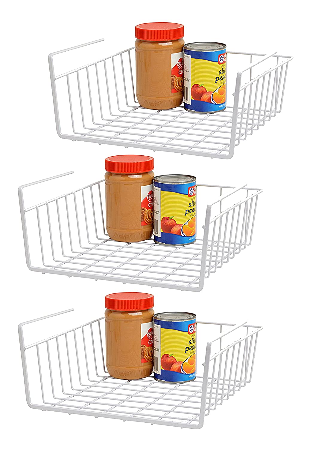 Under Shelf Basket Wire Rack Easily Slides Under Shelves for Extra Cabinet Storage - White