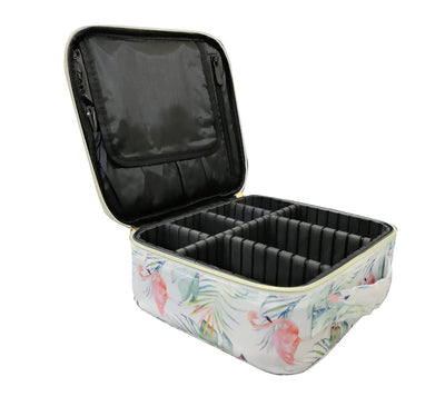 Cosmetic Storage Case with Adjustable Compartment (White Flamingo)