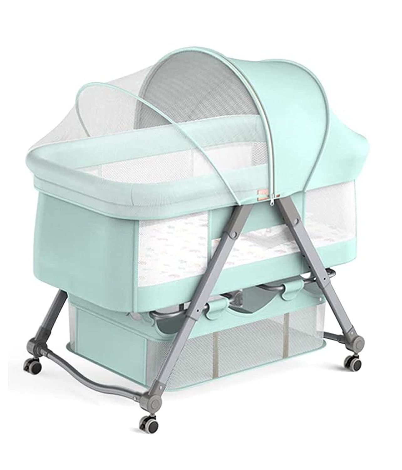 Cradle Crib Baby Rack, Foldable, Comes with Casters Green