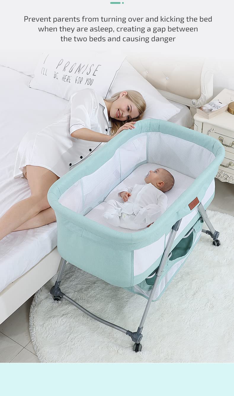 Cradle Crib Baby Rack, Foldable, Comes with Casters - Green