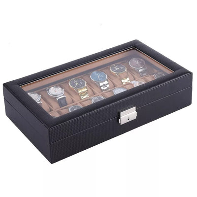 12 Slots Portable Watch Box Carbon Fiber