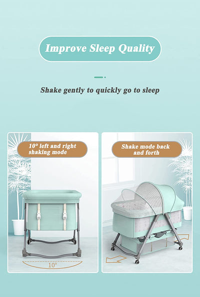 Cradle Crib Baby Rack, Foldable, Comes with Casters - Green