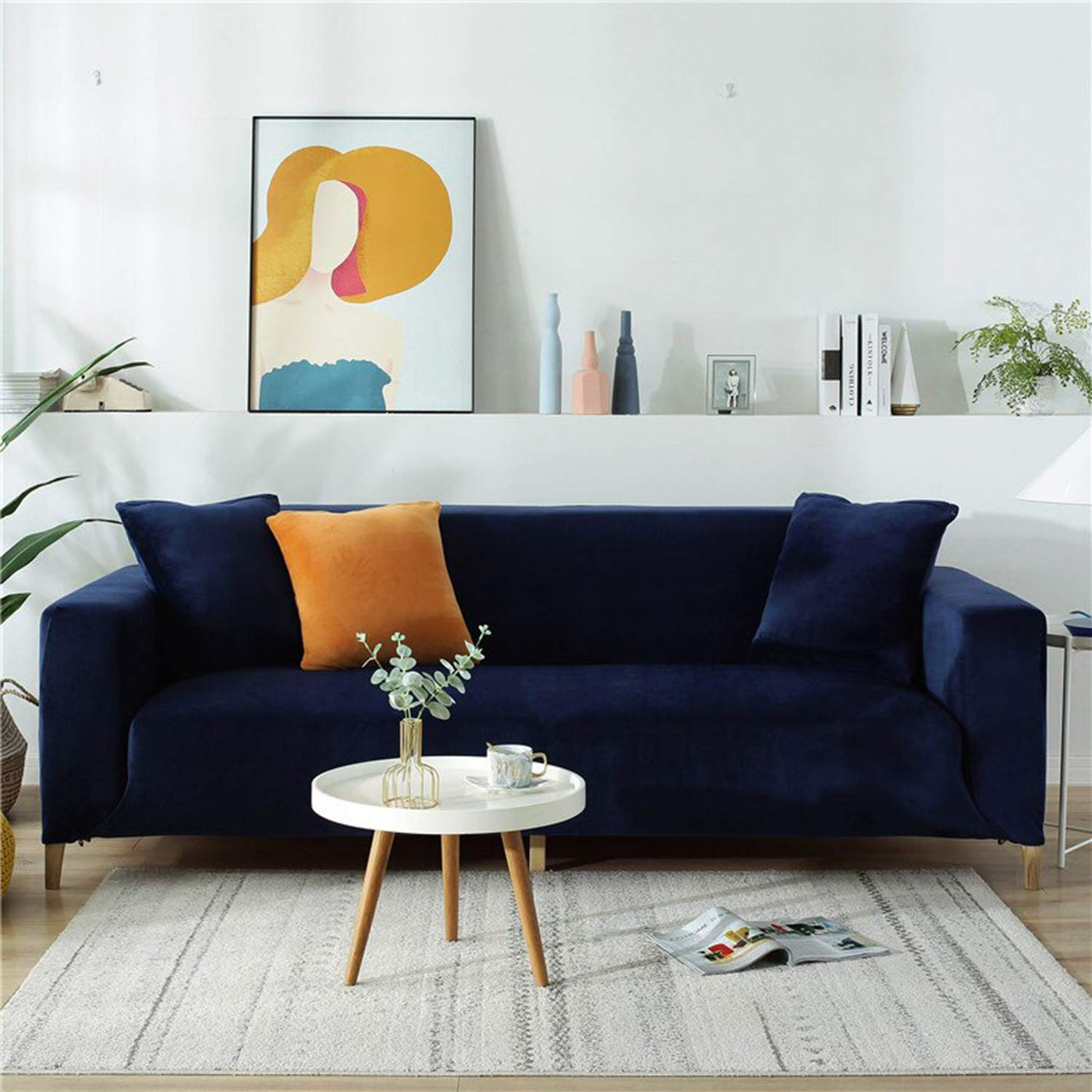 Velvet Sofa Slipcover - Dark Blue