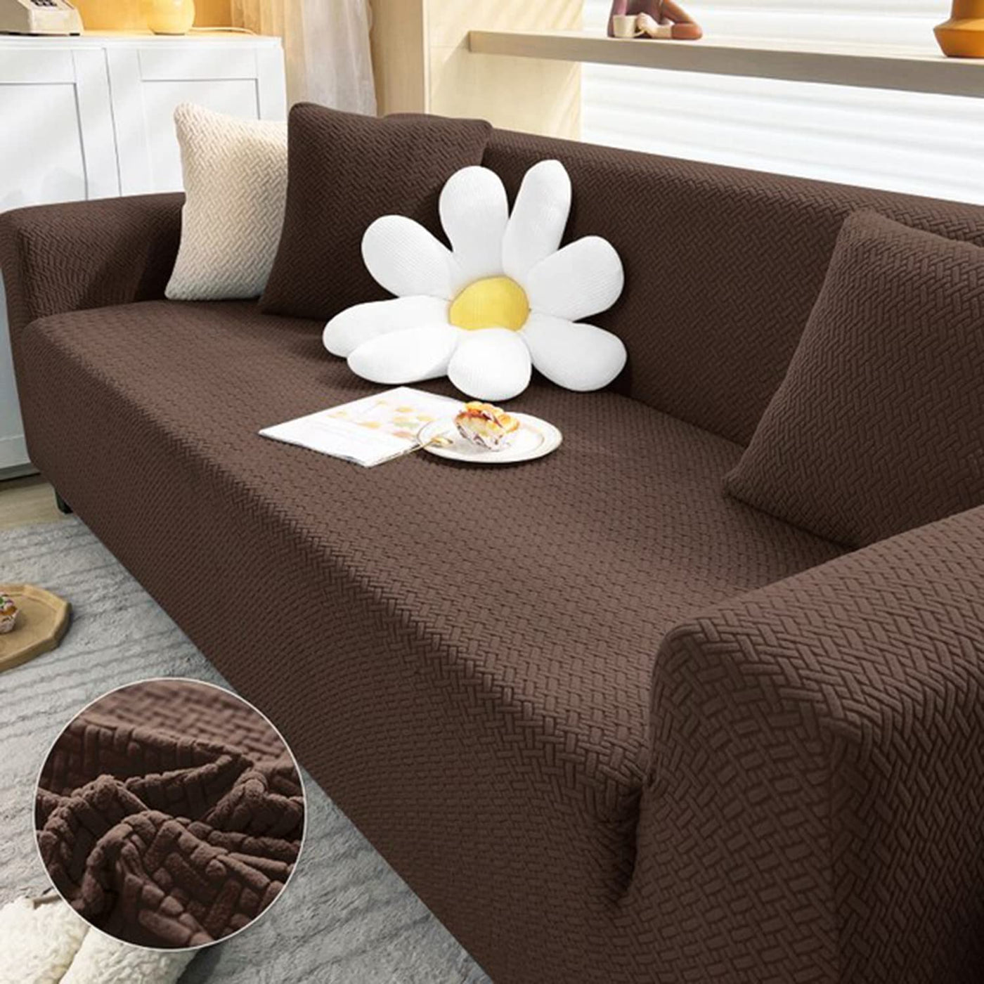 Universal Fleece Fabric Sofa Cover (Dark Brown)