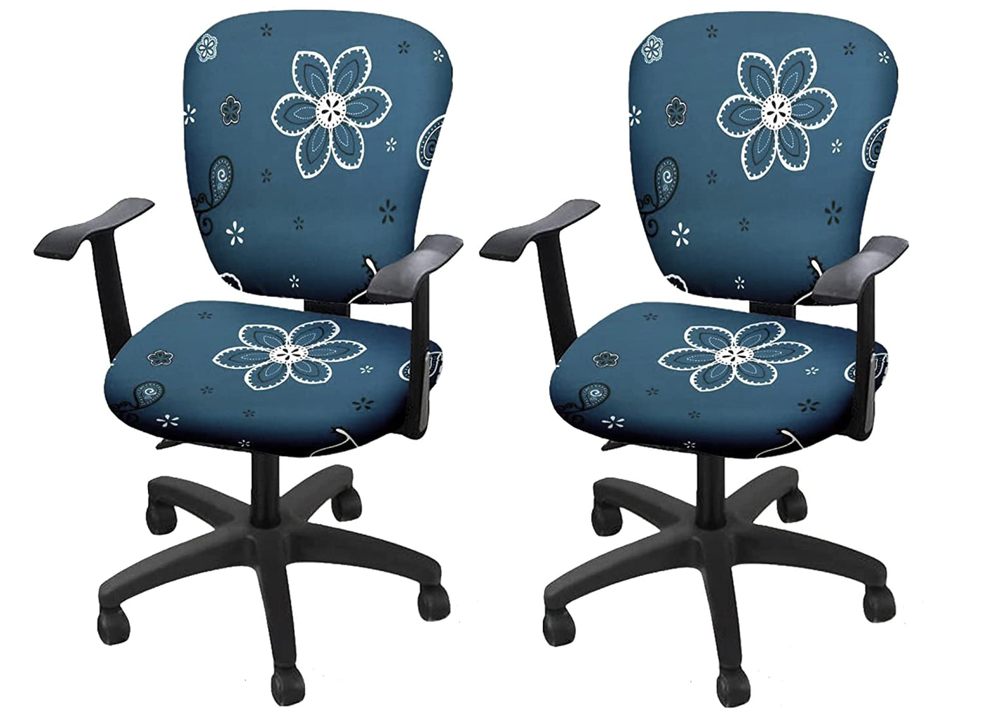 Polyester Spandex Stretch Print Computer Office Chair Cover- Blue Paisley