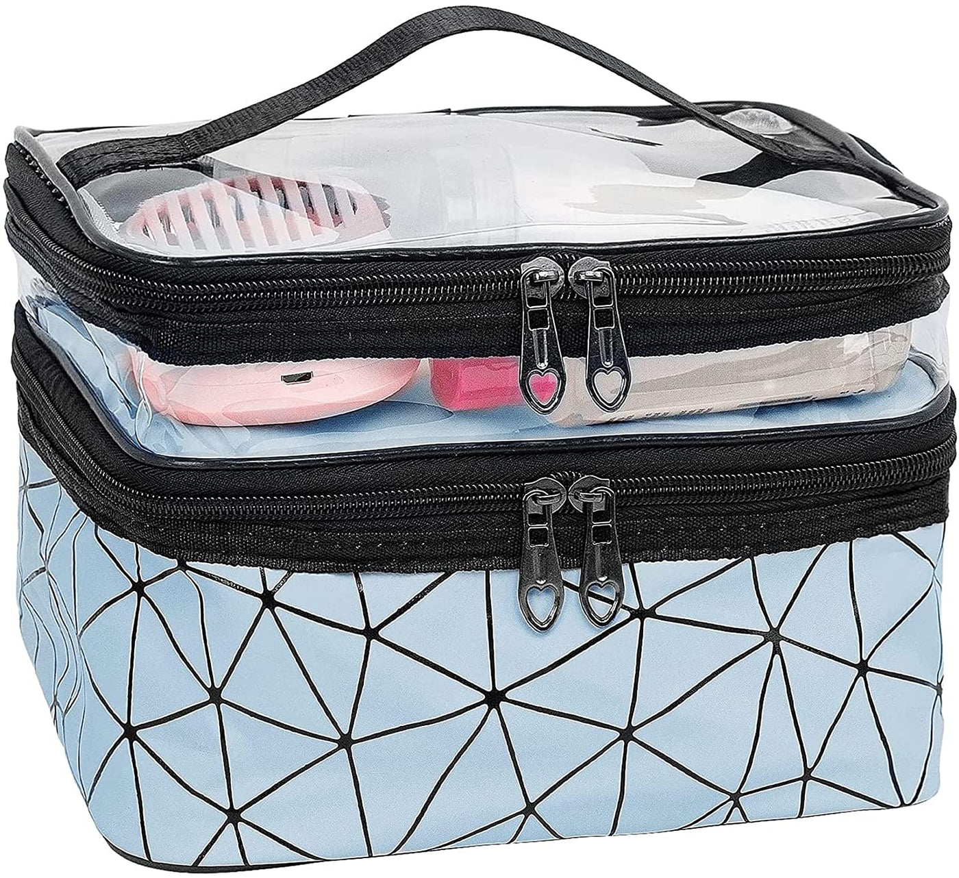 Makeup Bags Double Layer Travel Cosmetic Cases - Blue Diamond