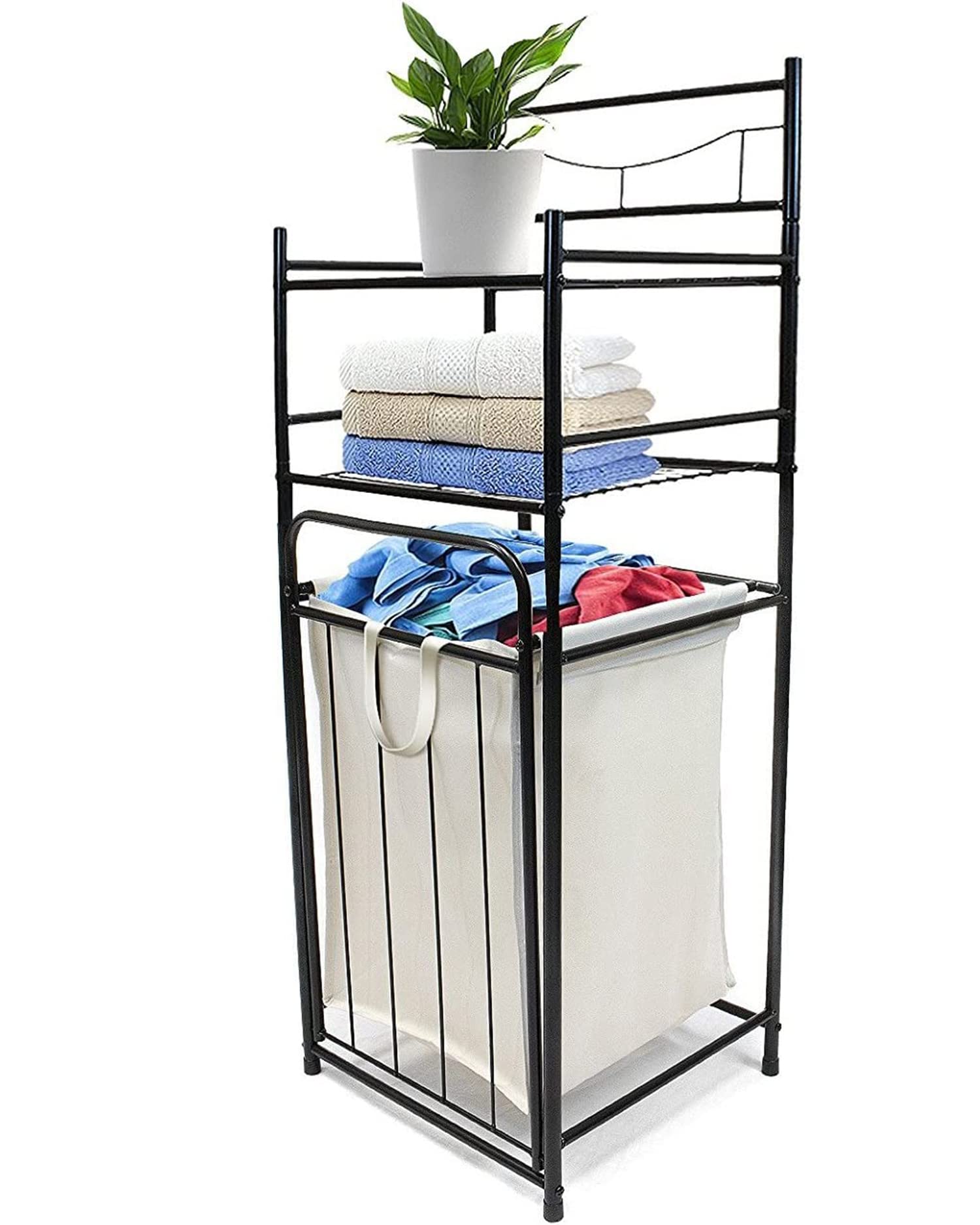2 Tier Storage Bathroom Tower Hamper Organizer House of quirk