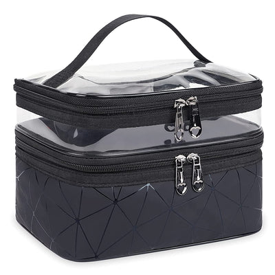 Makeup Bags Double Layer Travel Cosmetic Cases - Blue Diamond