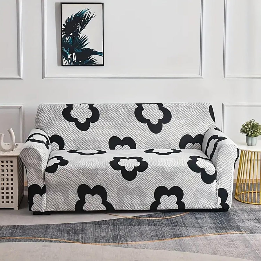 Universal Sofa Couch Cover 140 GSM Sofa Slipcover (Black/White Dahlia)