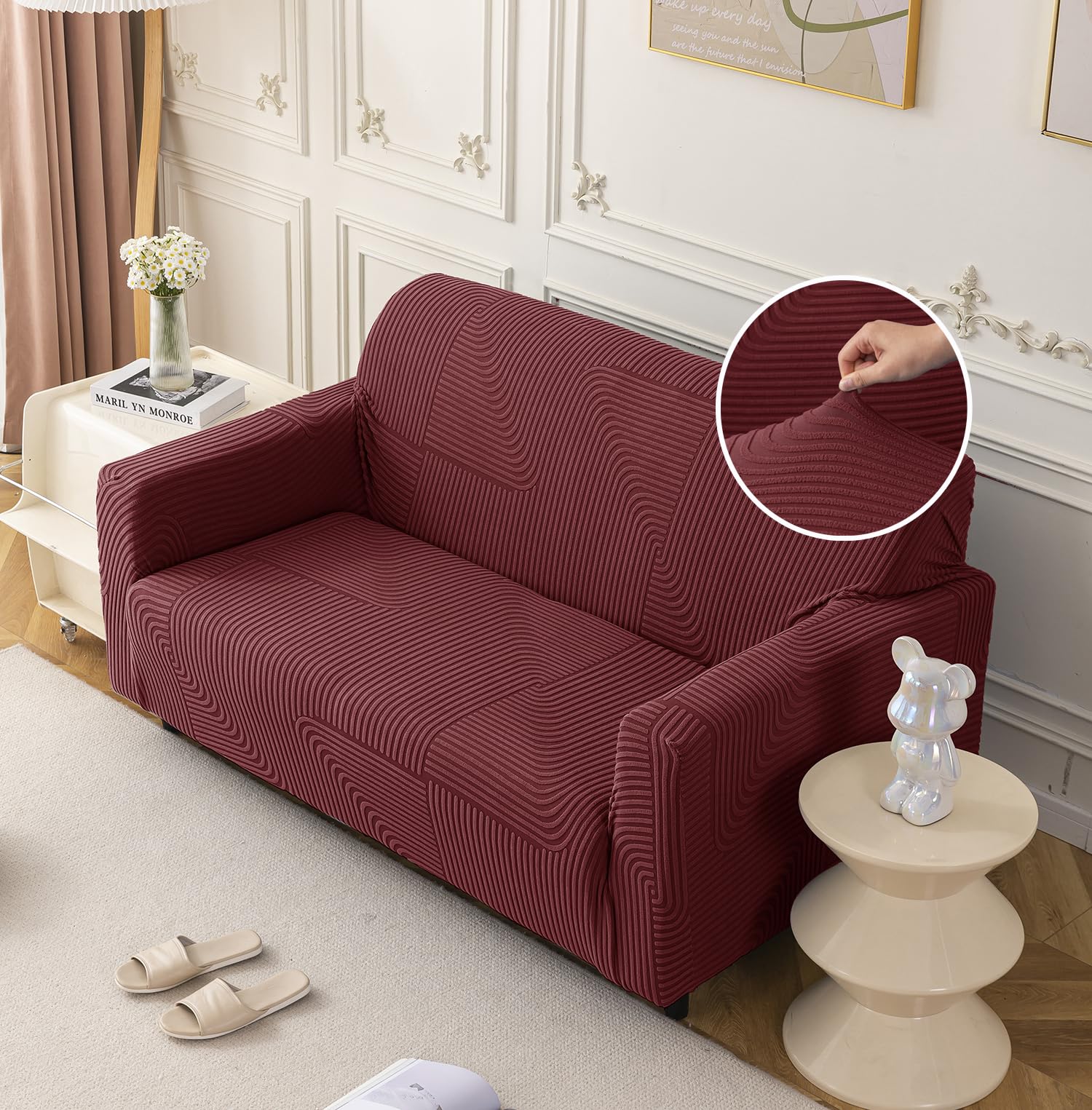 Universal Jacquard Thickened Fabric Sofa Cover (Maroon)