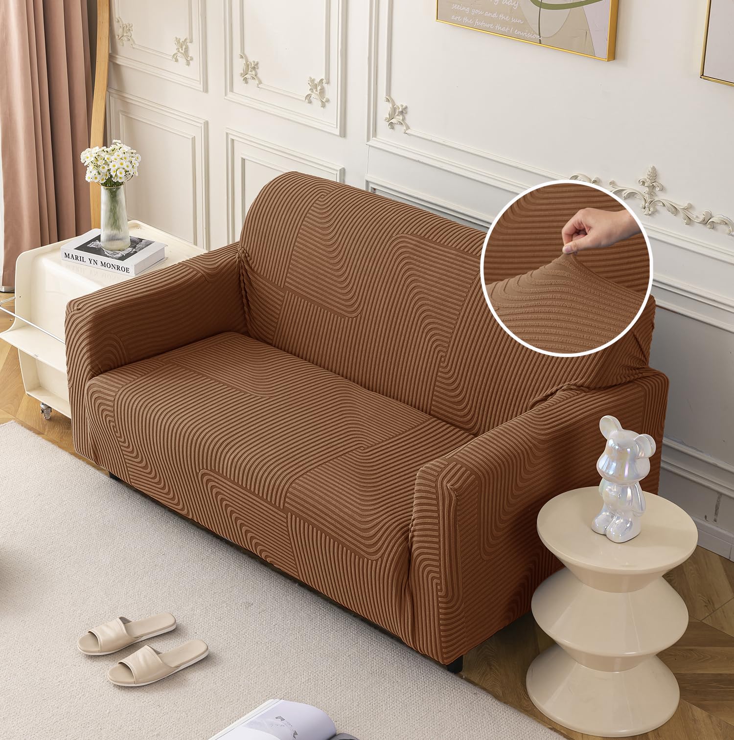 Universal Jacquard Thickened Fabric Sofa Cover (Camel)