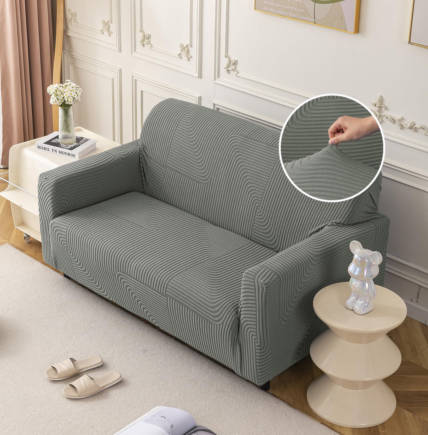 Universal Jacquard Thickened Fabric Sofa Cover (Dark Grey)