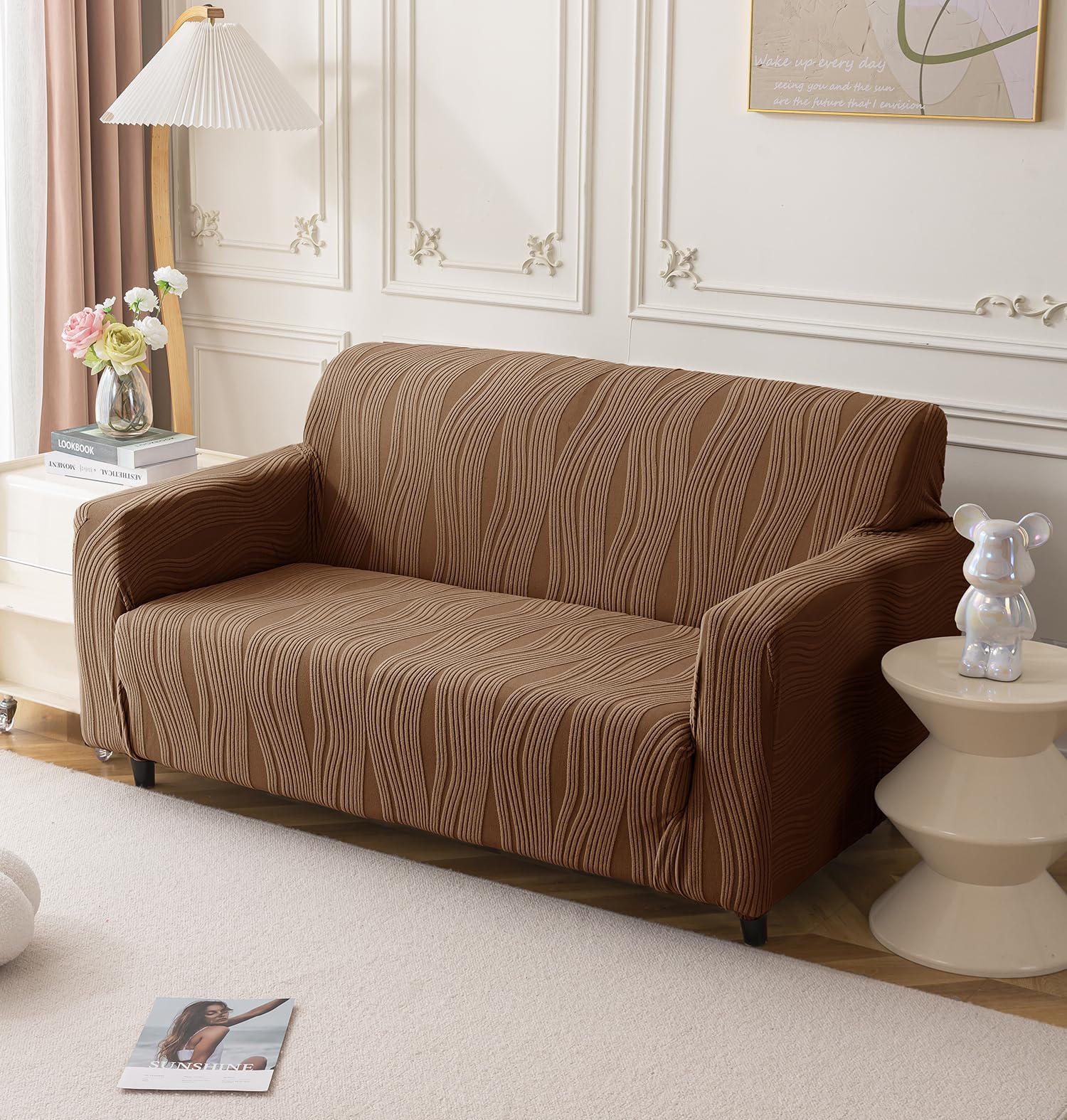 Universal Jacquard Crizzle Pattern Fabric Sofa Cover (Camel)
