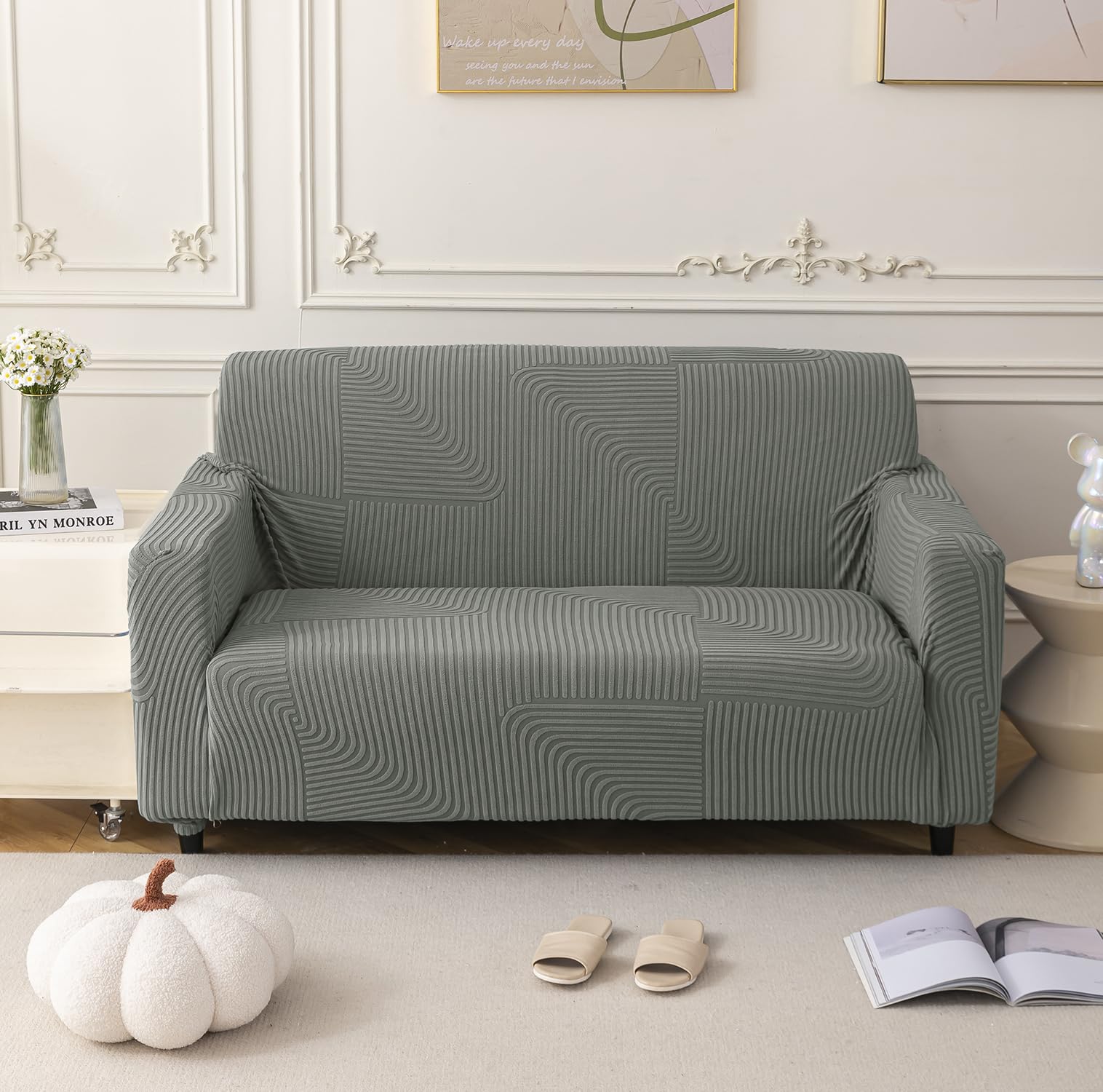 Universal Jacquard Thickened Fabric Sofa Cover (Dark Grey)