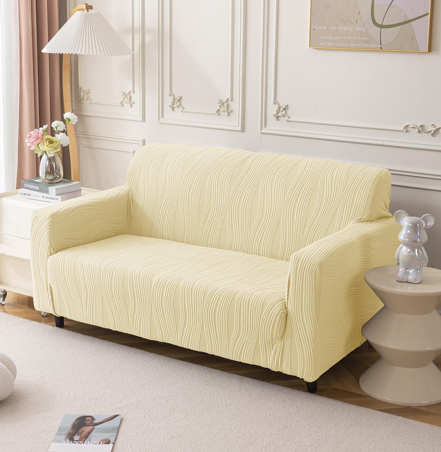 Universal Jacquard Crizzle Pattern Fabric Sofa Cover Soft Touching Cover (Beige)