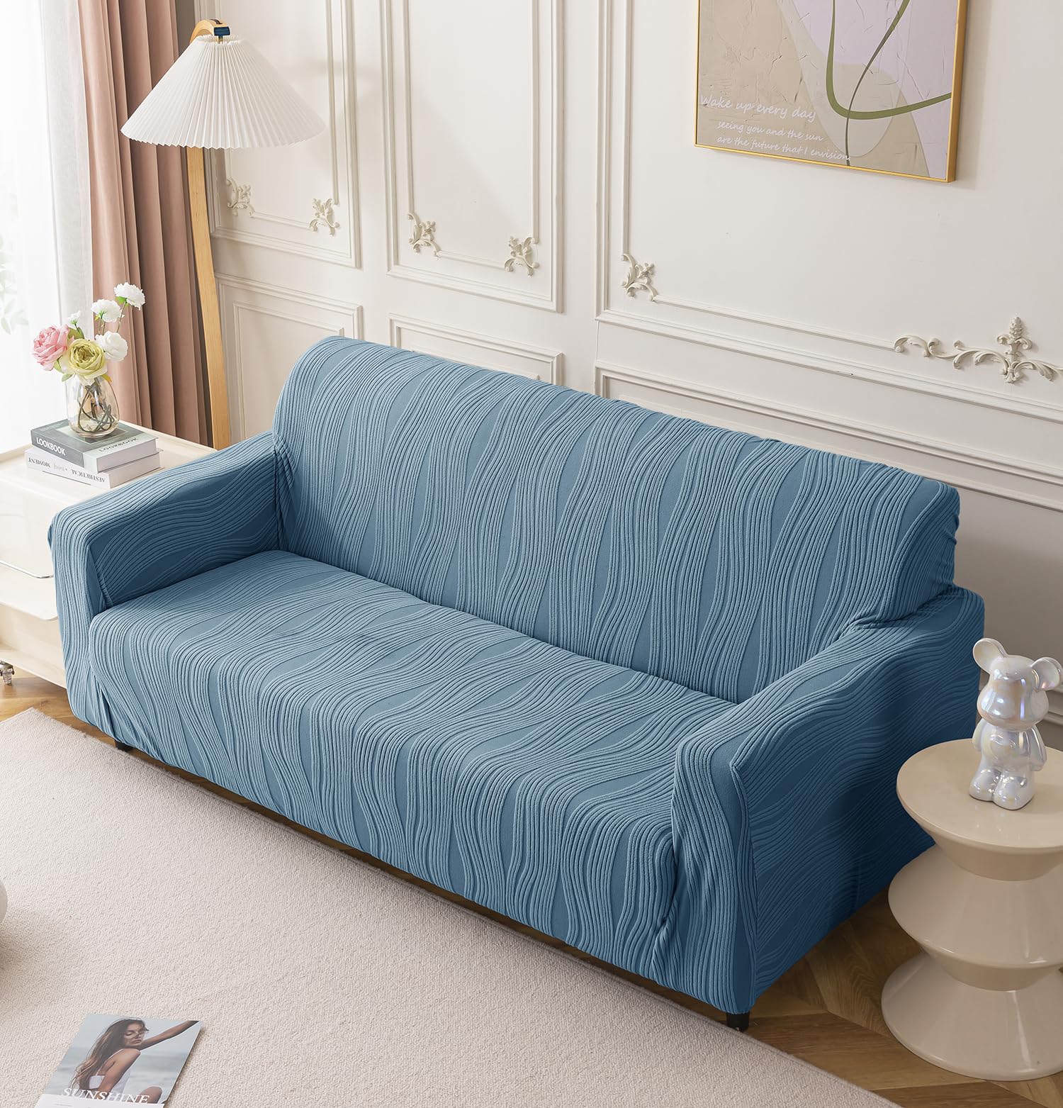 Universal Jacquard Crizzle Pattern Fabric Sofa Cover (Light Blue)