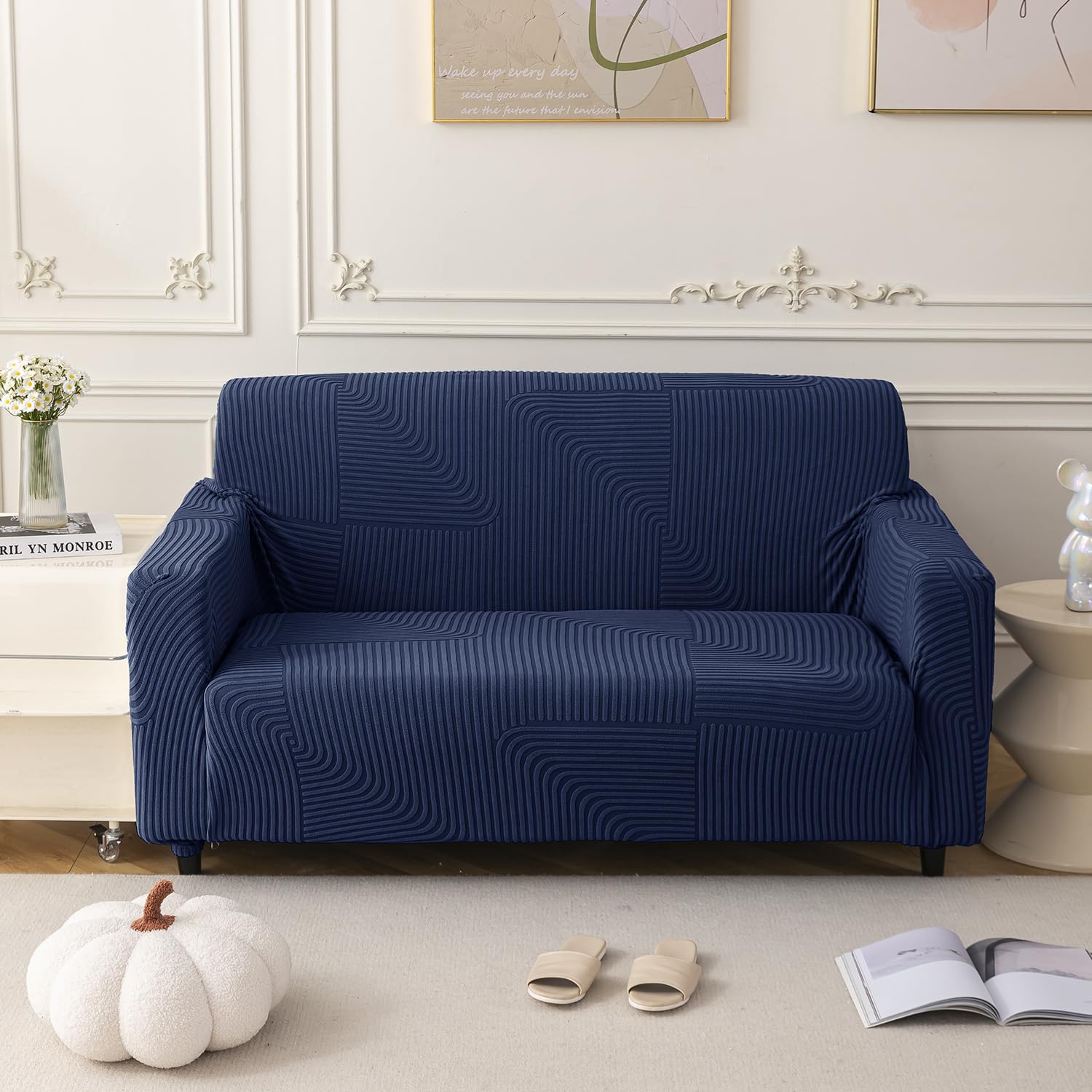 Universal Jacquard Thickened Fabric Sofa Cover (Navy)