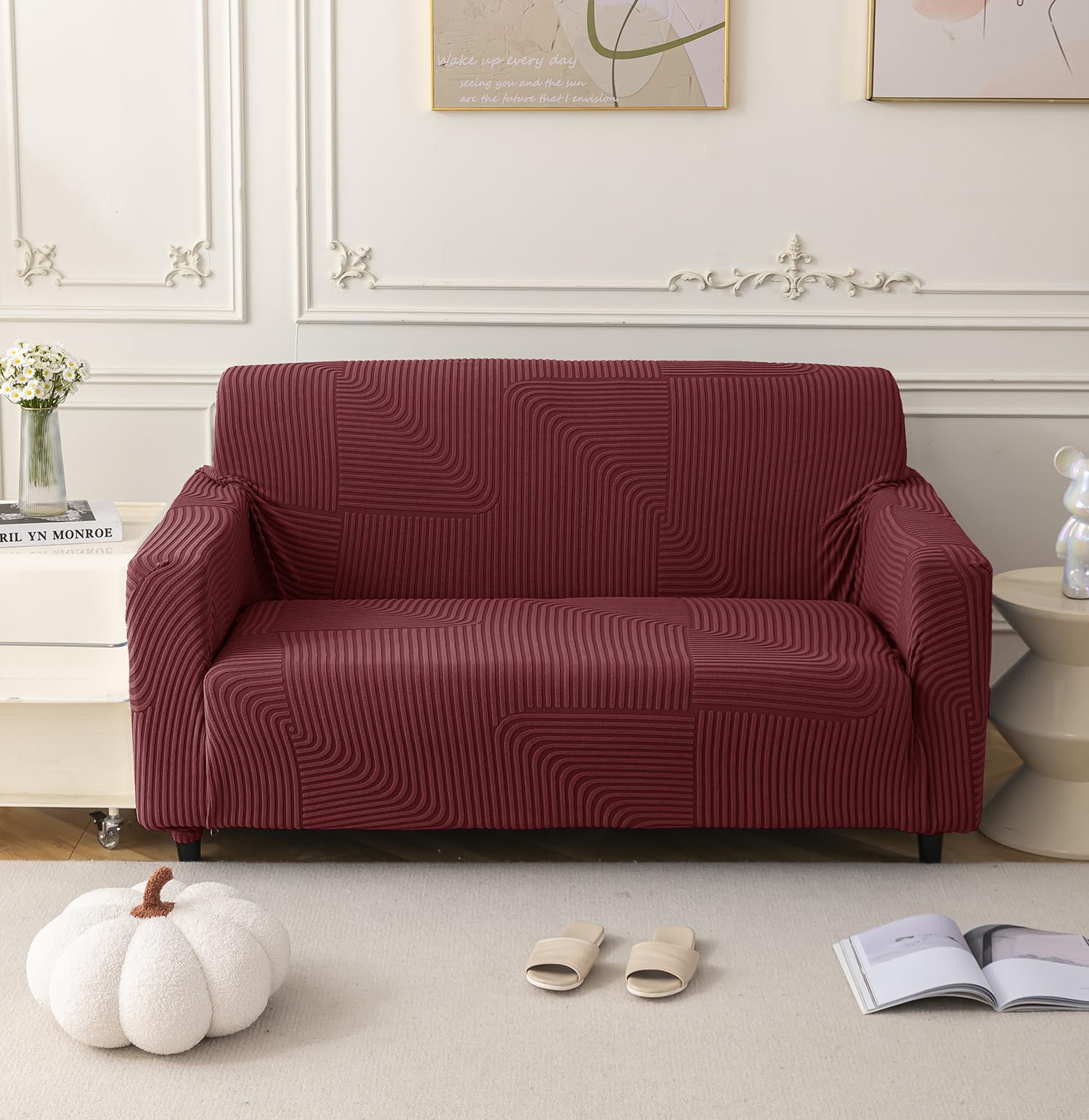 Universal Jacquard Thickened Fabric Sofa Cover (Maroon)