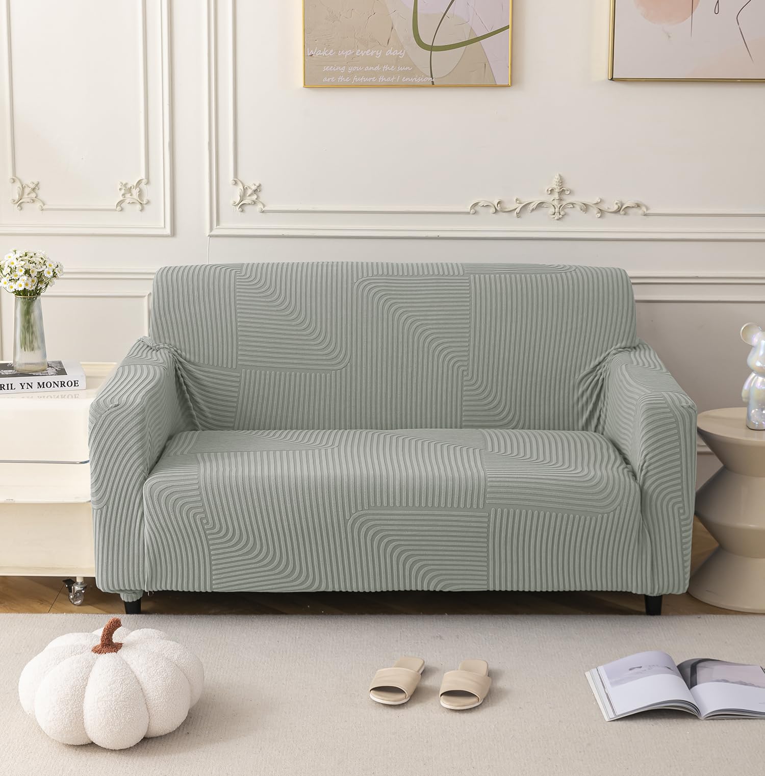 Universal Jacquard Thickened Fabric Sofa Cover (Light Grey)