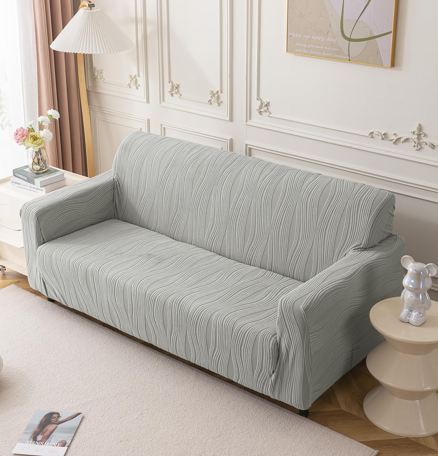 Universal Jacquard Crizzle Pattern Fabric Sofa Cover (Light Grey)