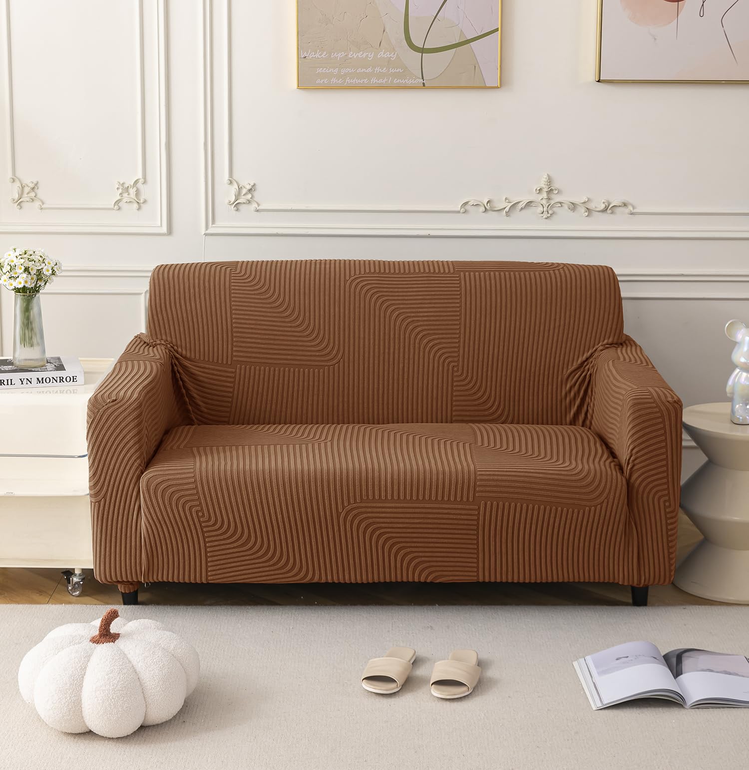 Universal Jacquard Thickened Fabric Sofa Cover (Camel)