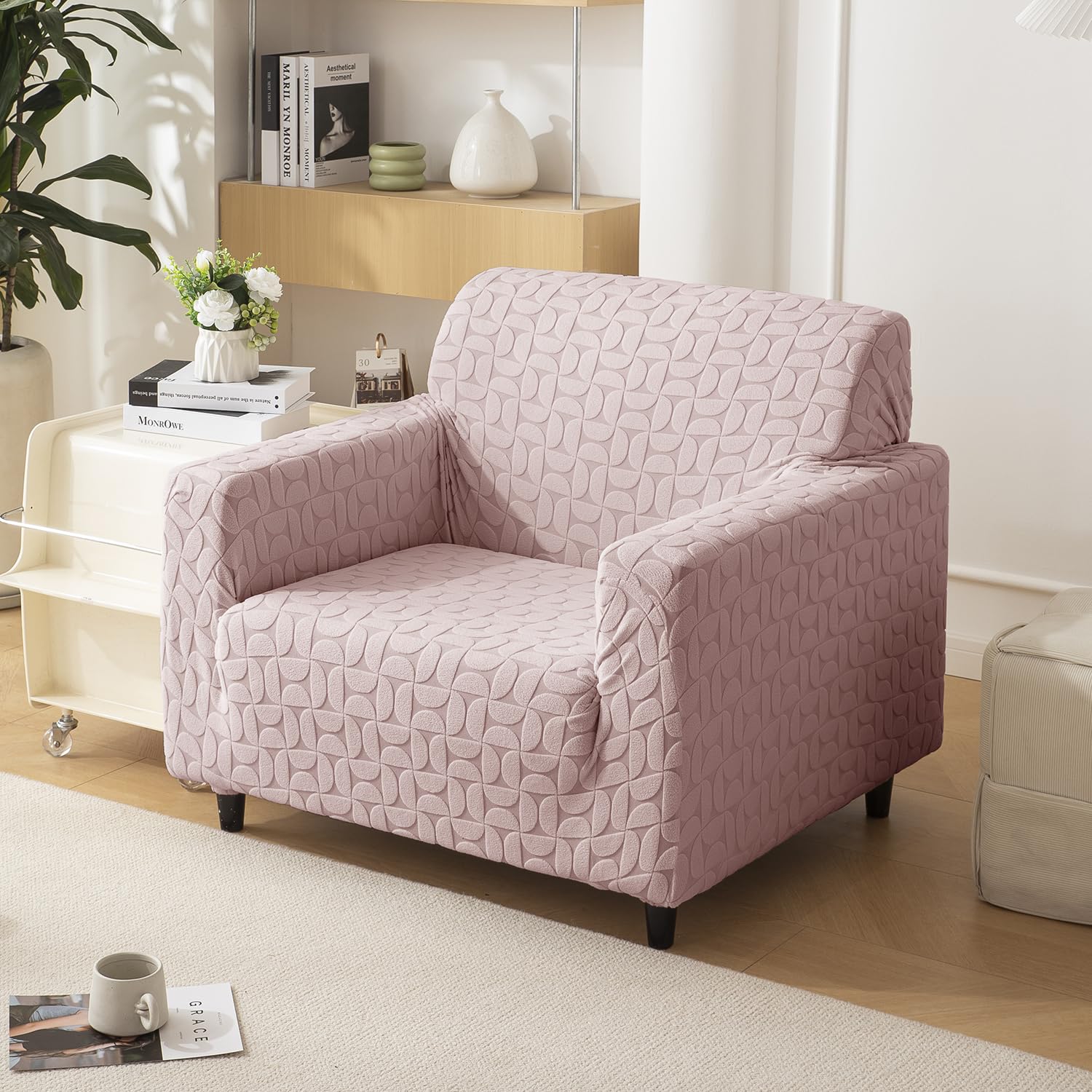 Jacquard Fabric Texture Sofa Cover 220 GSM Sofa Slipcover-Pink