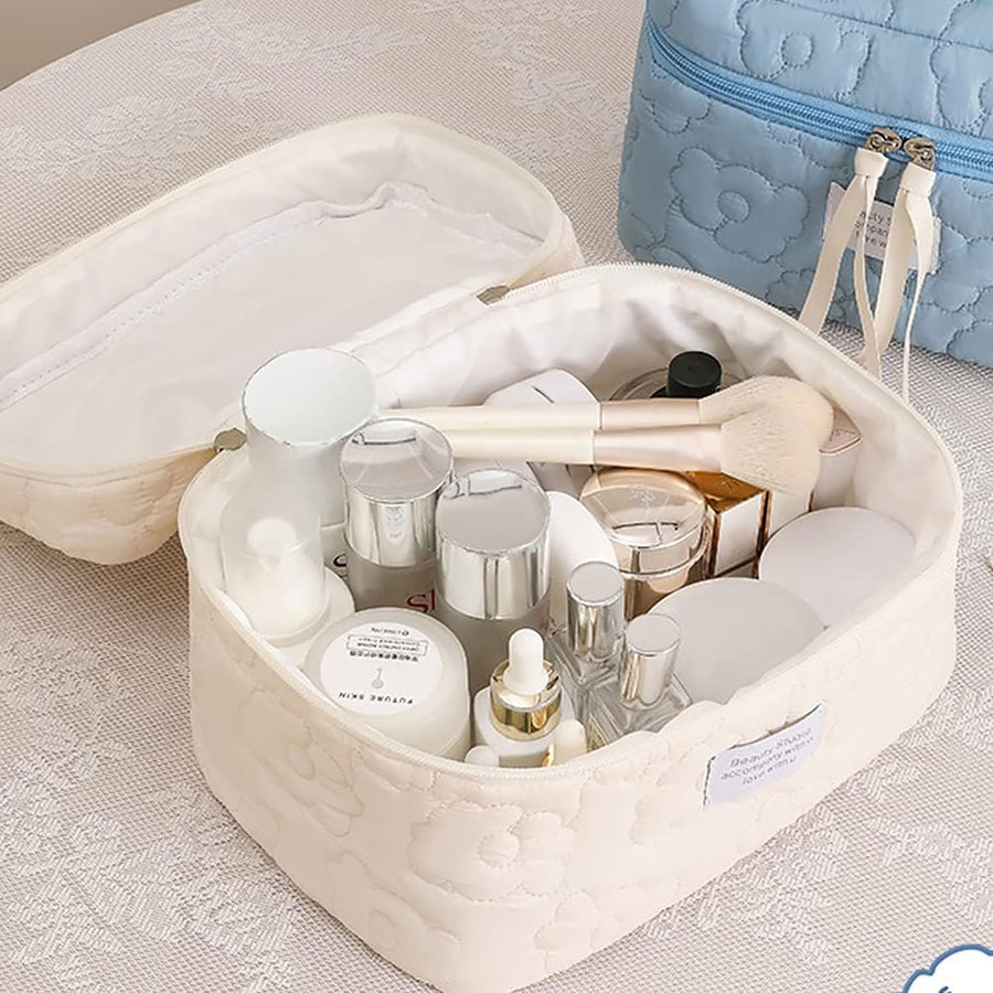 Flower Quilting Cloth Makeup Bag Travel Toiletry Bag with Handle Organizer