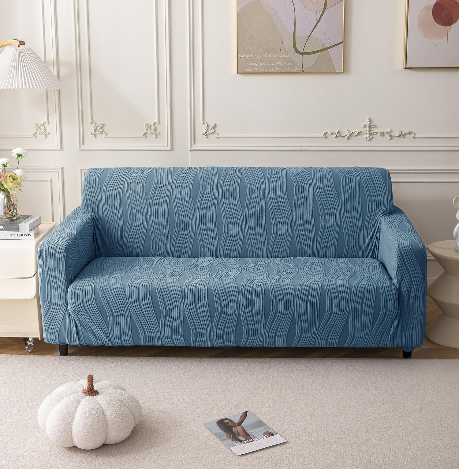 Universal Jacquard Crizzle Pattern Fabric Sofa Cover (Light Blue)