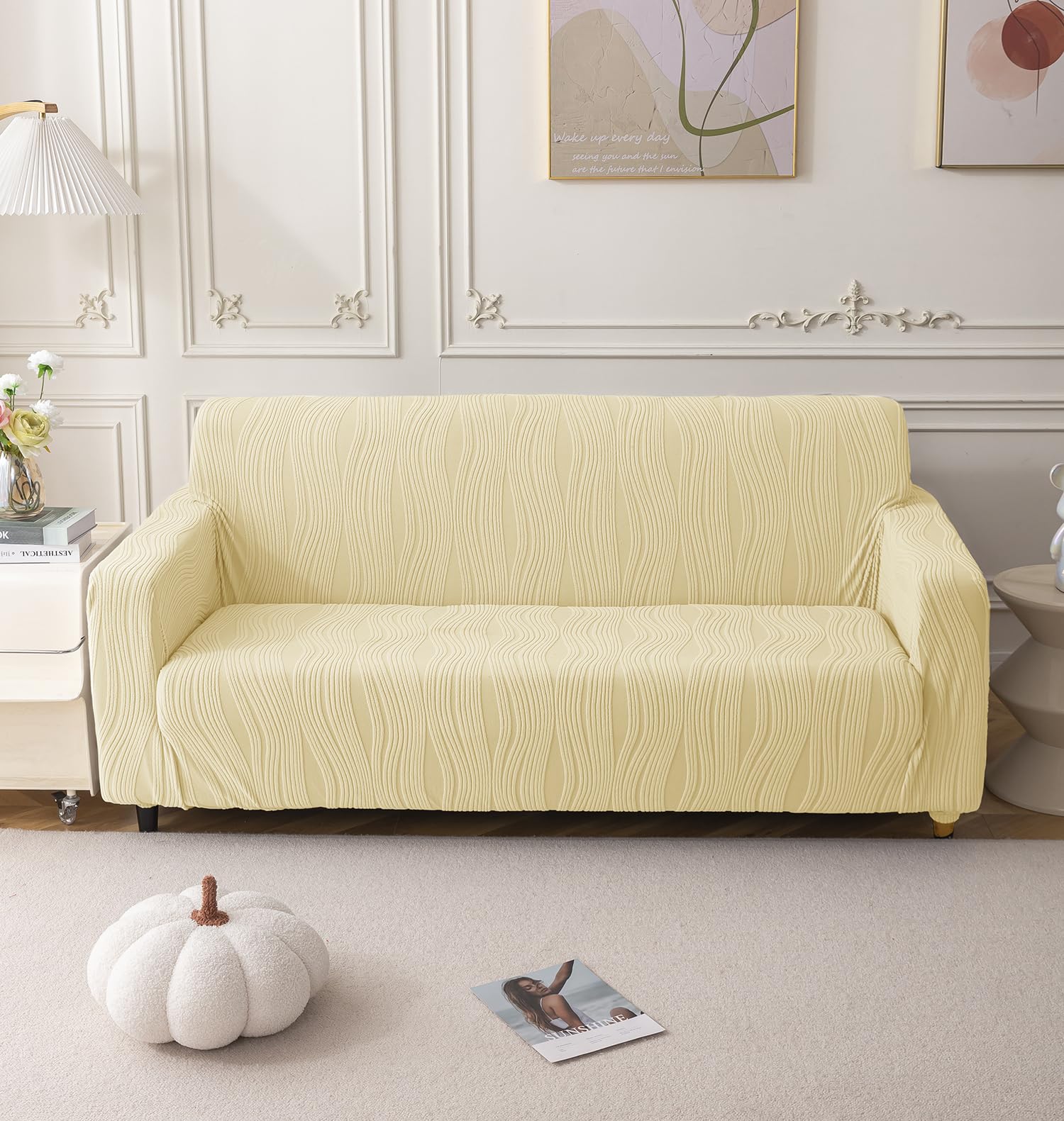 Universal Jacquard Crizzle Pattern Fabric Sofa Cover Soft Touching Cover (Beige)