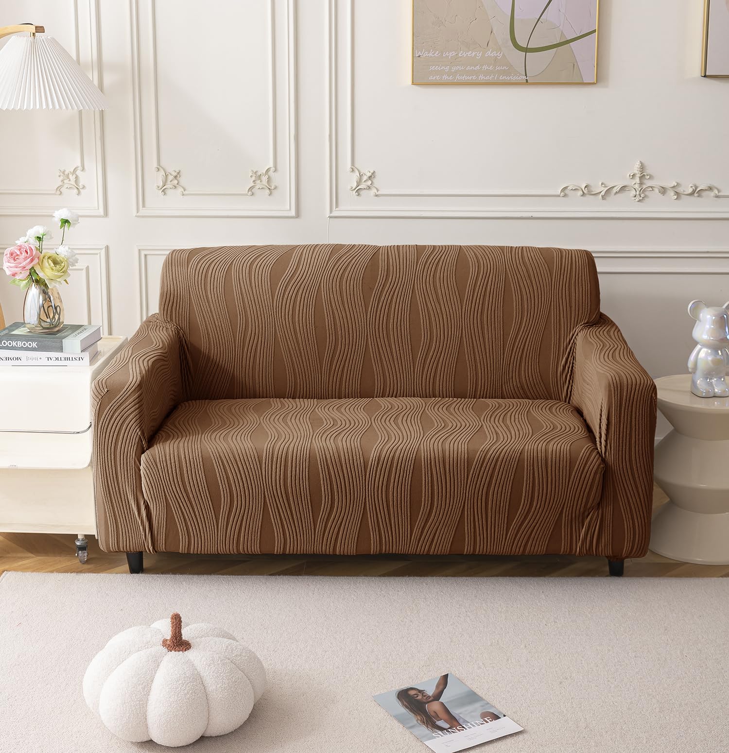 Universal Jacquard Crizzle Pattern Fabric Sofa Cover (Camel)