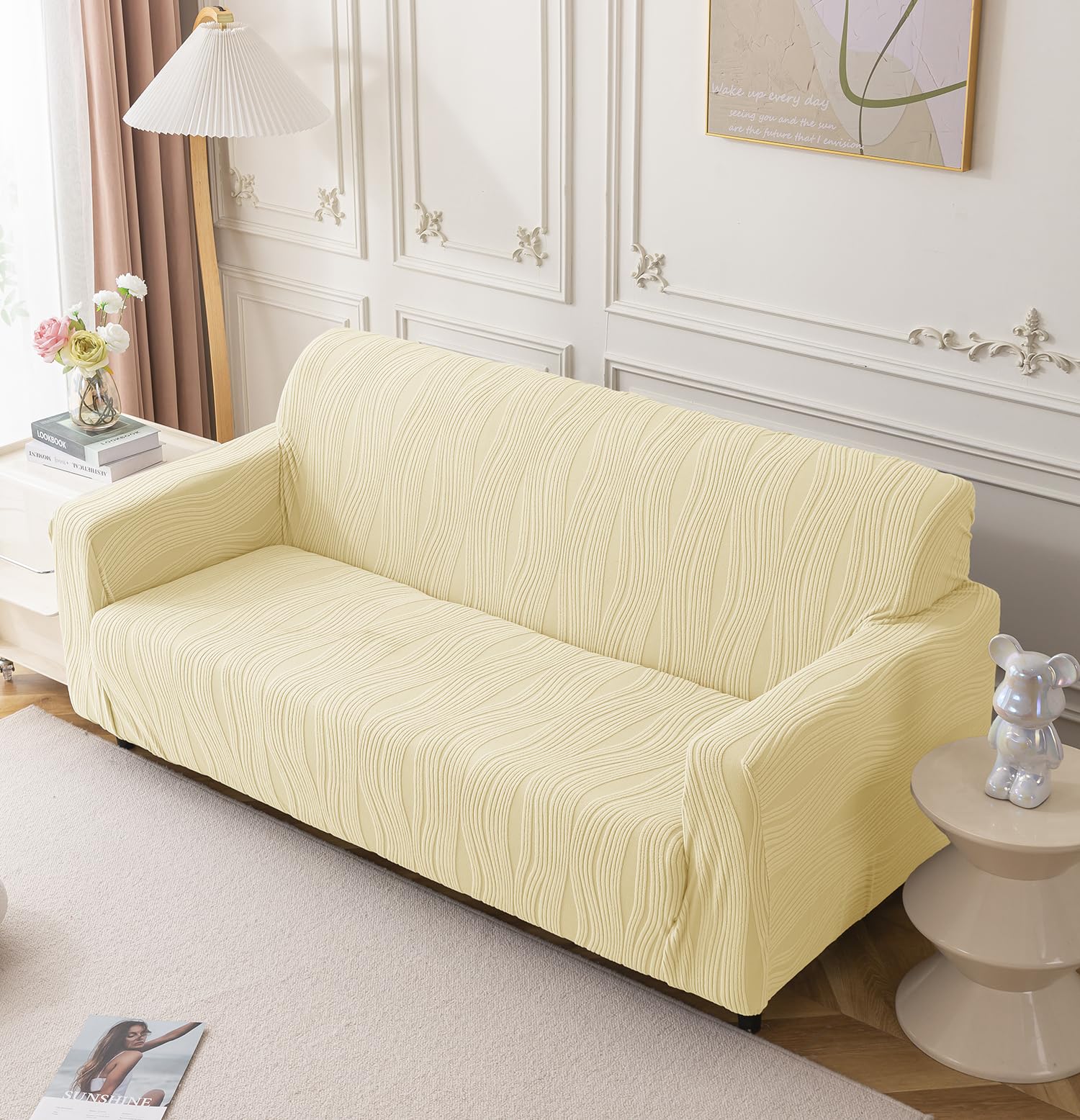 Universal Jacquard Crizzle Pattern Fabric Sofa Cover Soft Touching Cover (Beige)