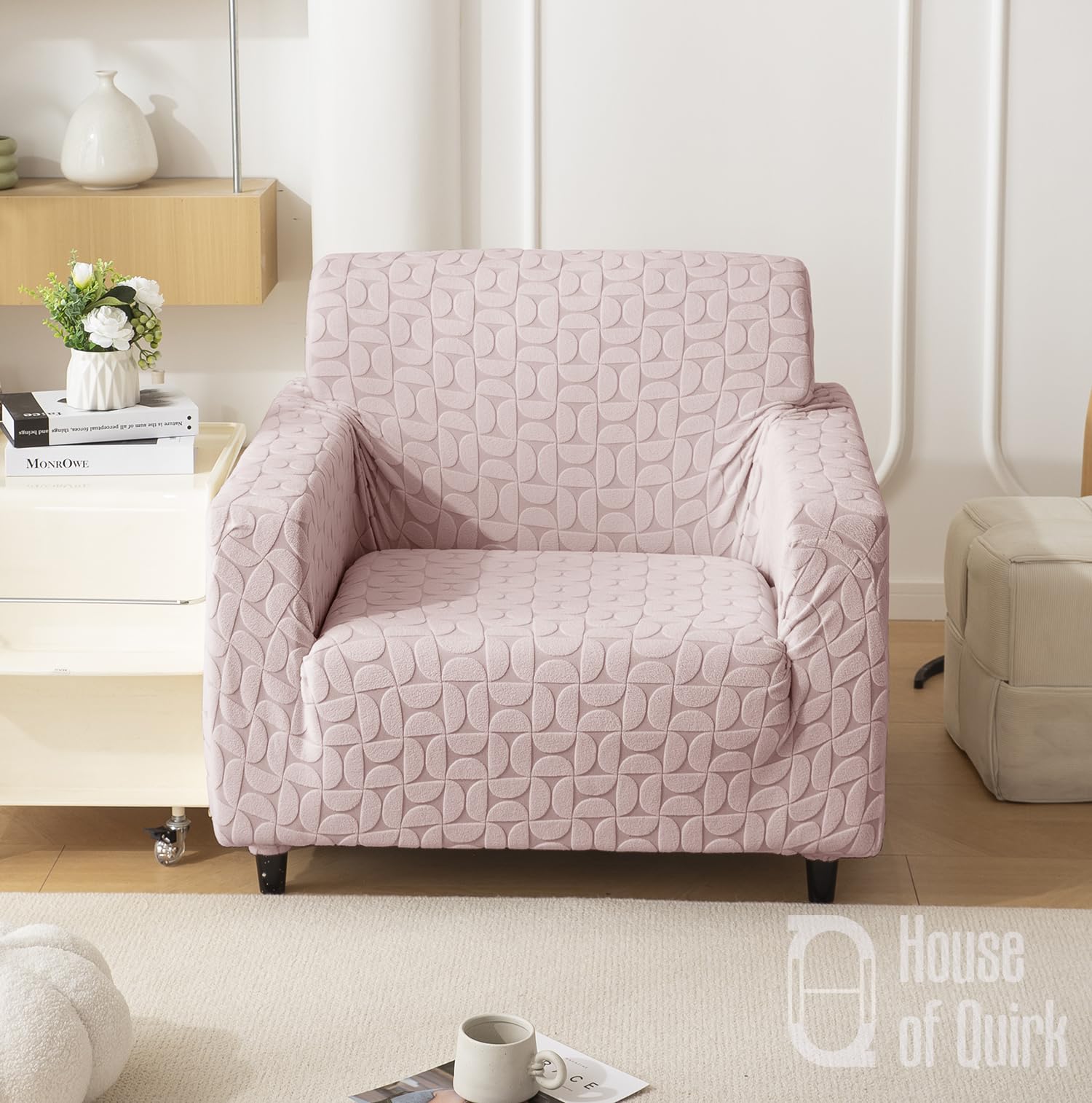 Jacquard Fabric Texture Sofa Cover 220 GSM Sofa Slipcover-Pink