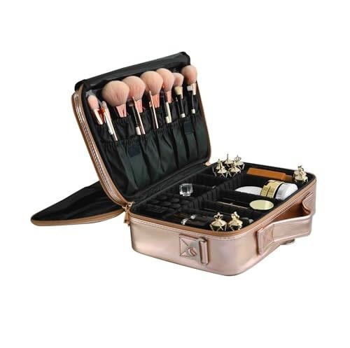 3 Layers Large Capacity Professional Makeup Train Case with Adjustable Compartment and Shoulder Strap