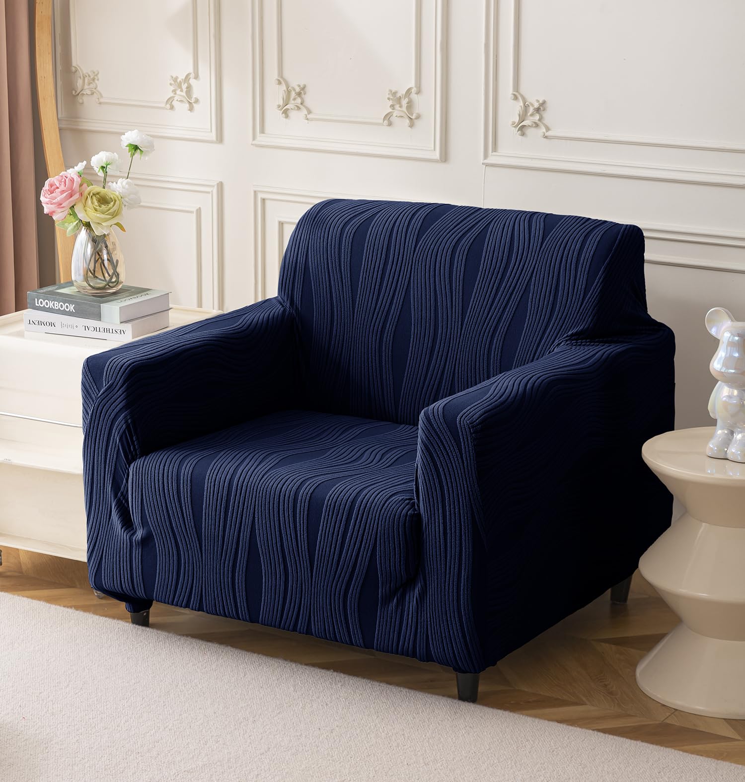 Universal Jacquard Crizzle Pattern Fabric Sofa Cover (Navy Blue)