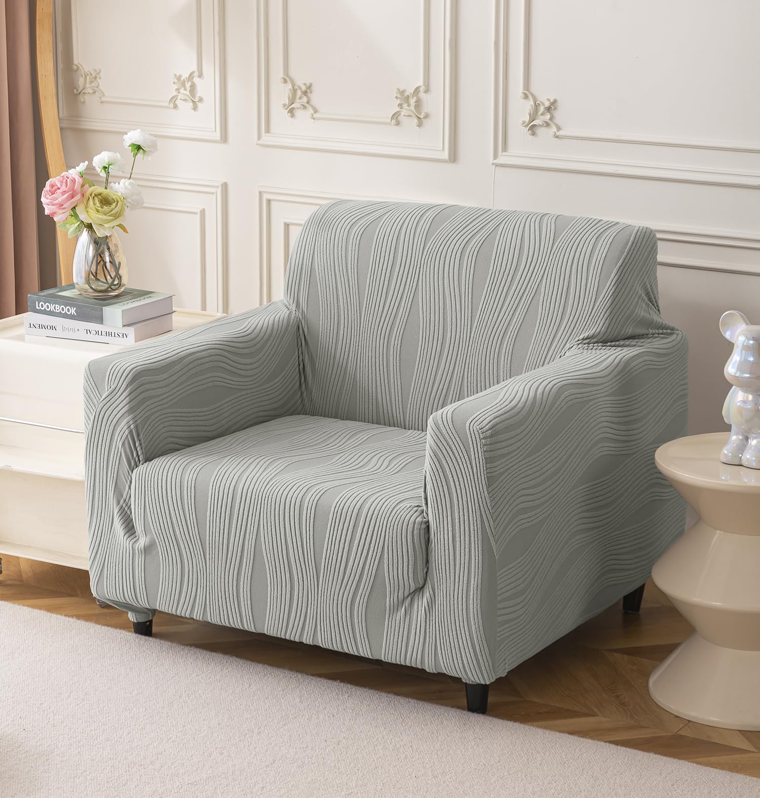 Universal Jacquard Crizzle Pattern Fabric Sofa Cover (Light Grey)