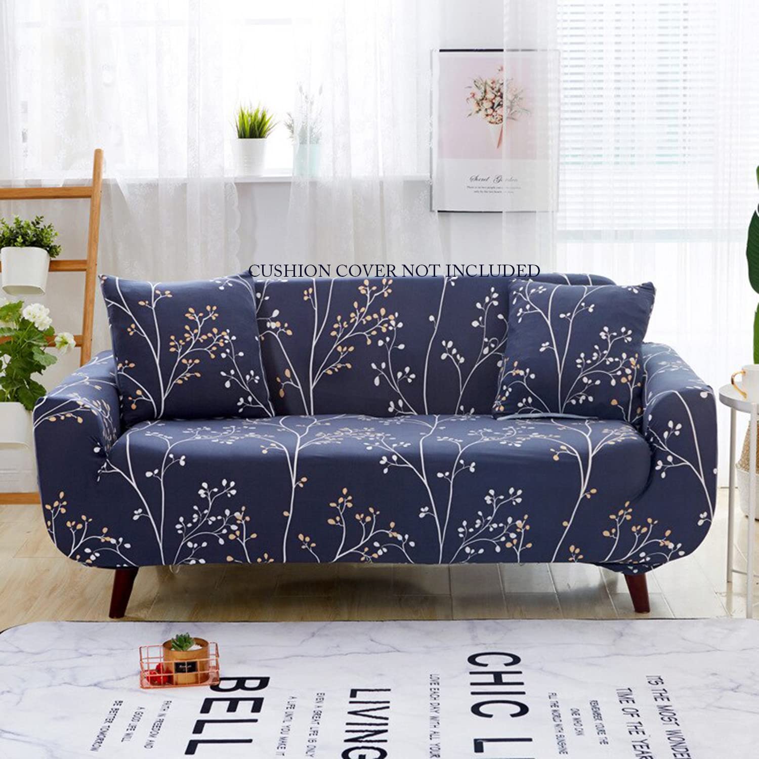 Polyester Spandex Printed Sofa Cover Big Elasticity Cover (Midnight Branch Grey)