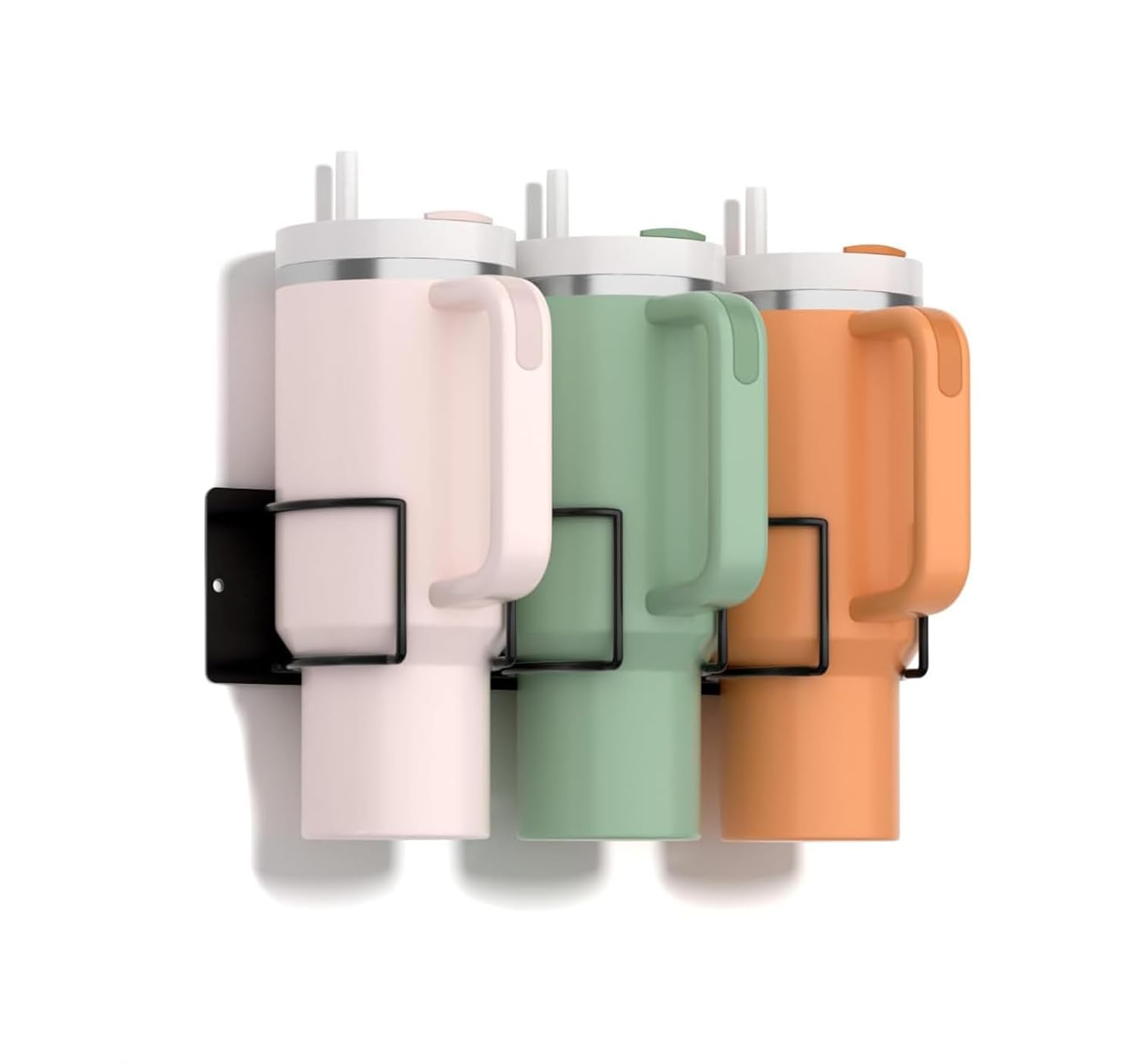 Magnetic 3-Cup Tumbler Holder Water Bottle Lid & Straw Organizer Rack(Black)