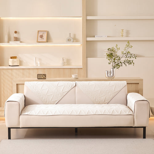 Sofa Covers Mat Cotton Quilted Fabric 1/2/3/4/5 Seater (Beige)