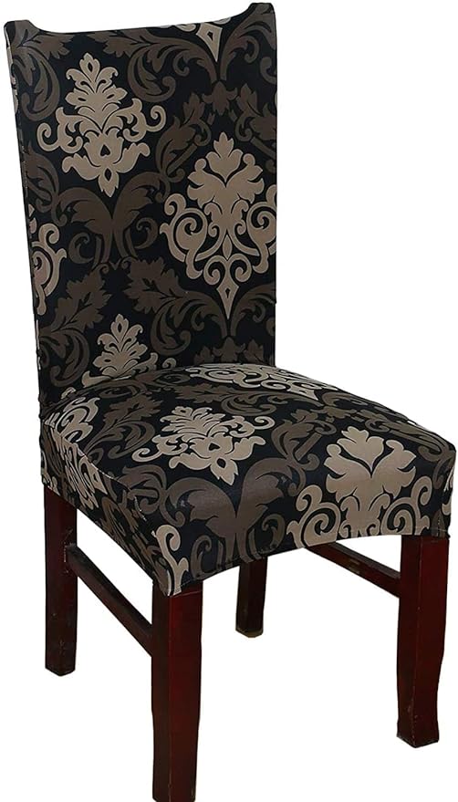 Elastic Chair Cover Stretch Removable Slipcover (Black Brown Motif)