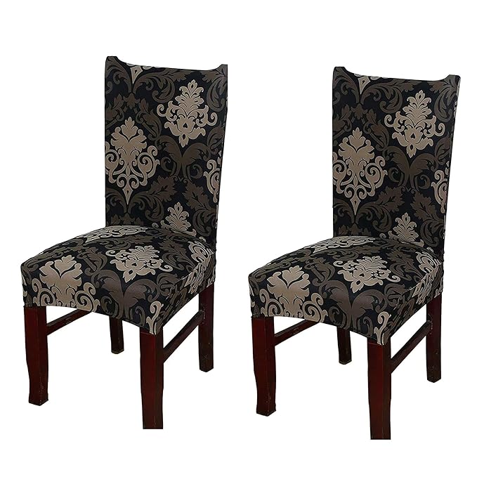 Elastic Chair Cover Stretch Removable Slipcover (Black Brown Motif)