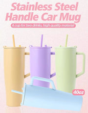 1200ML Stainless Steel Tumbler with Handle and 2 Straw Flip Lid Hot & Cold Bottle