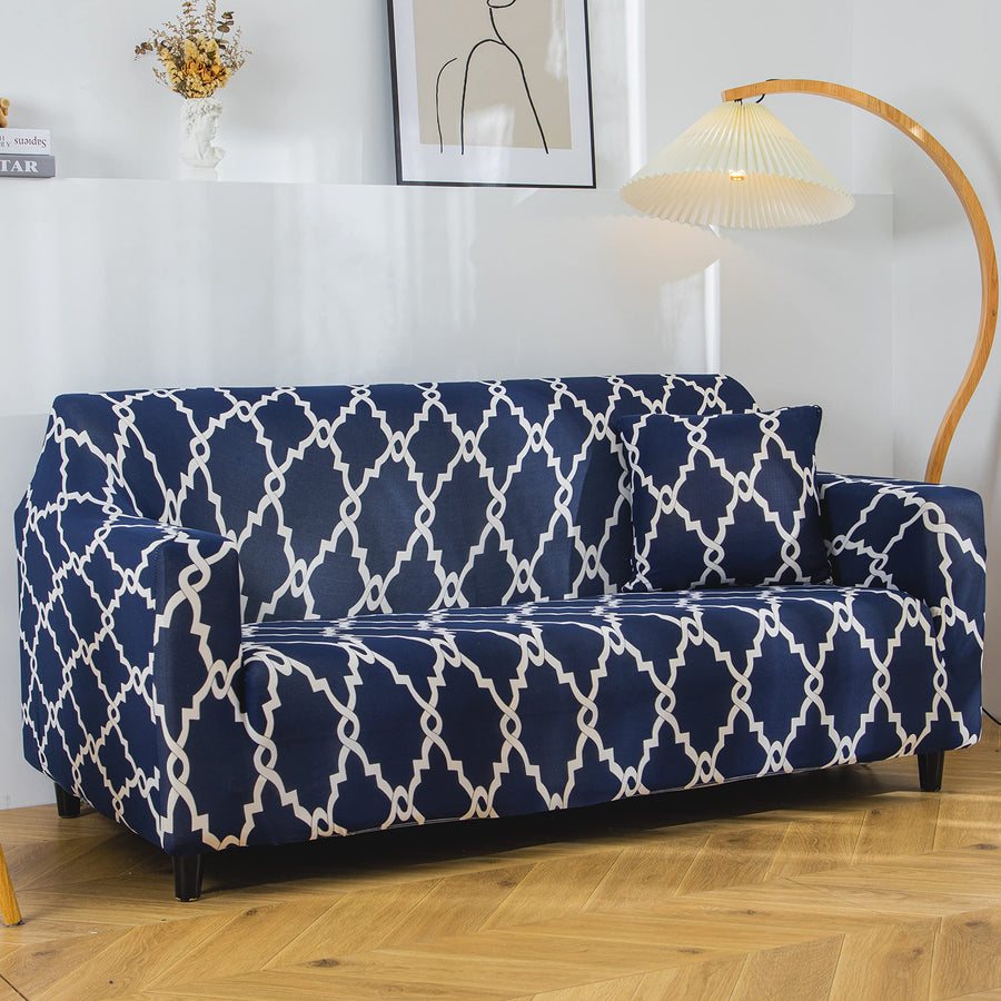 Polyester Spandex Printed Sofa Cover Big Elasticity Cover (Dark Blue Lantern)