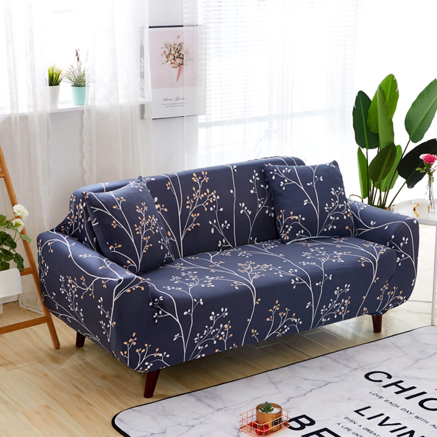 Polyester Spandex Printed Sofa Cover Big Elasticity Cover (Midnight Branch Grey)