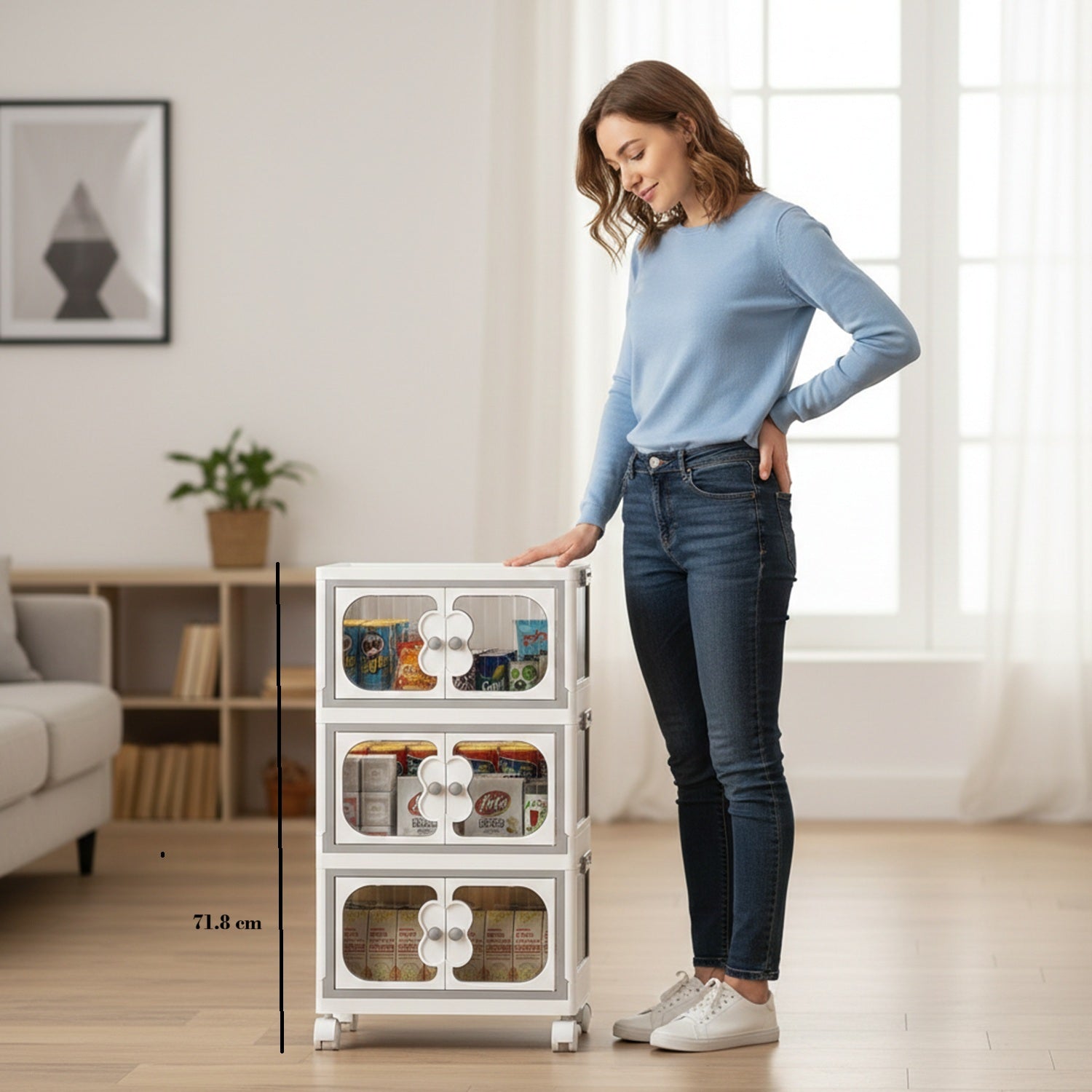 3 Layer Storage Box Wardrobe with Wheels (45cm, White)